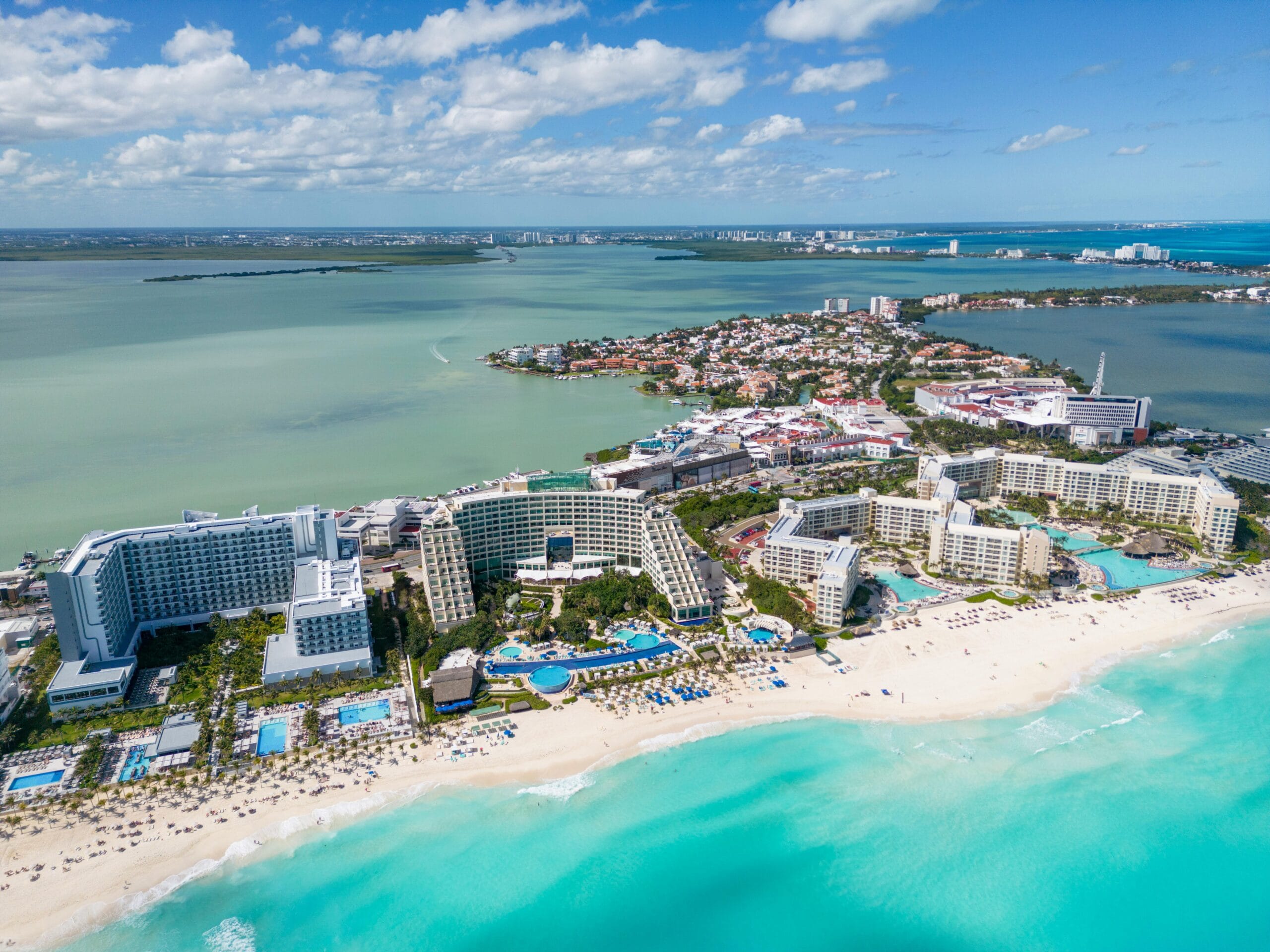 Aerial view of a tropical beach resort