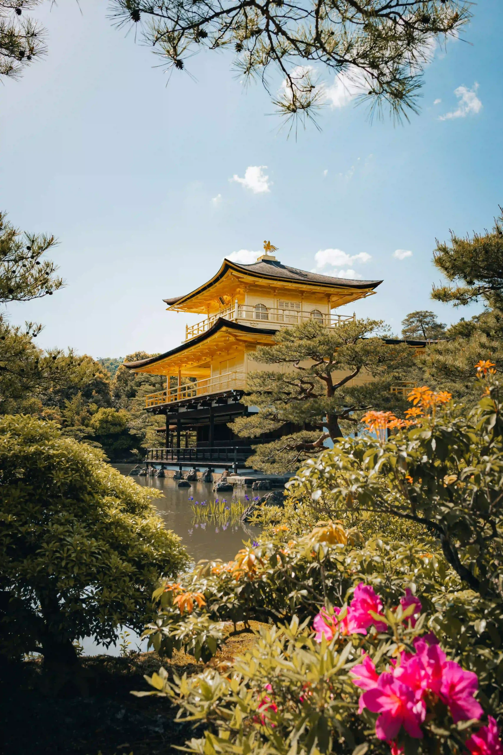 The Golden Pavilion in Kyoto reflected in a pond.