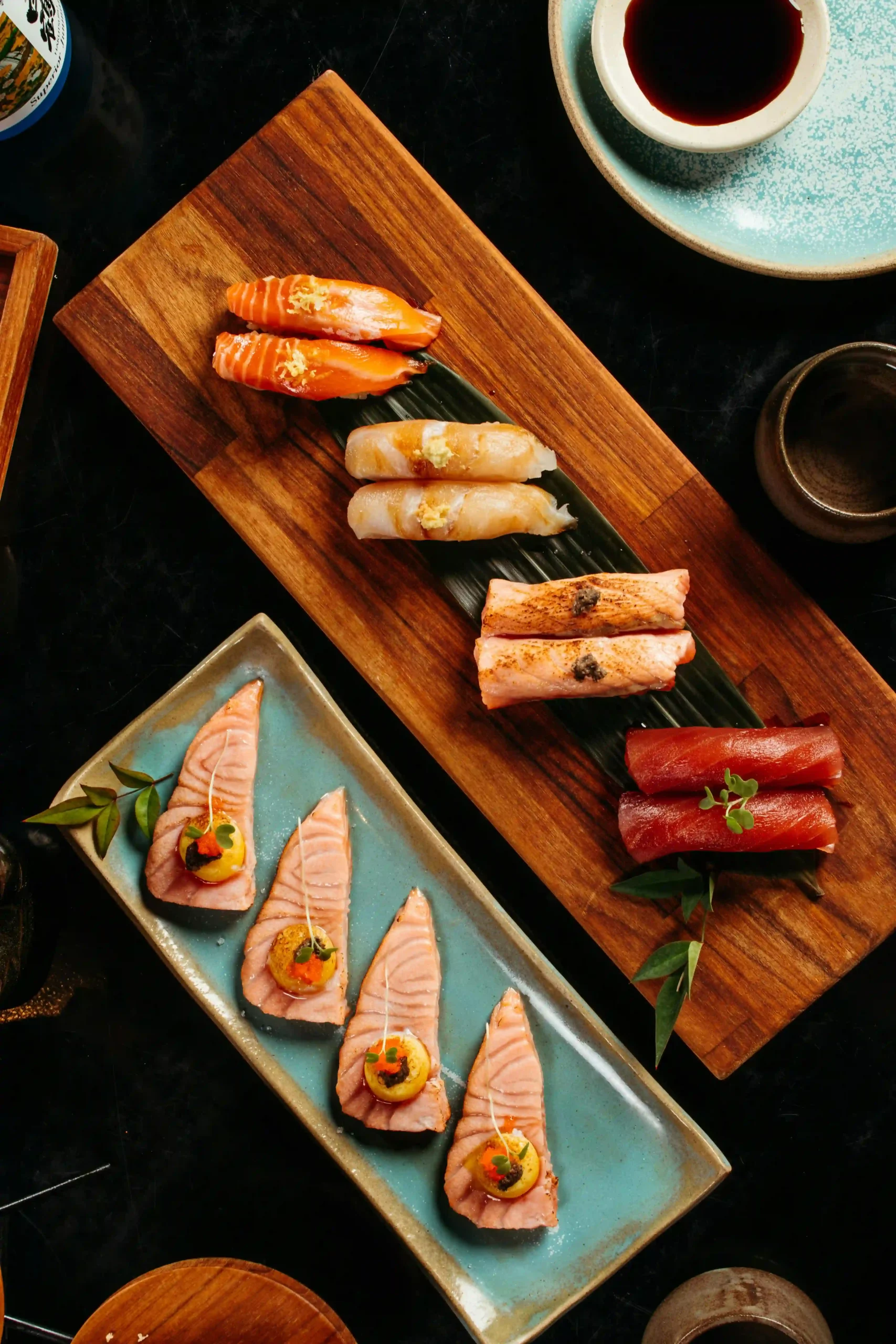 A colorful platter of fresh Japanese sushi.